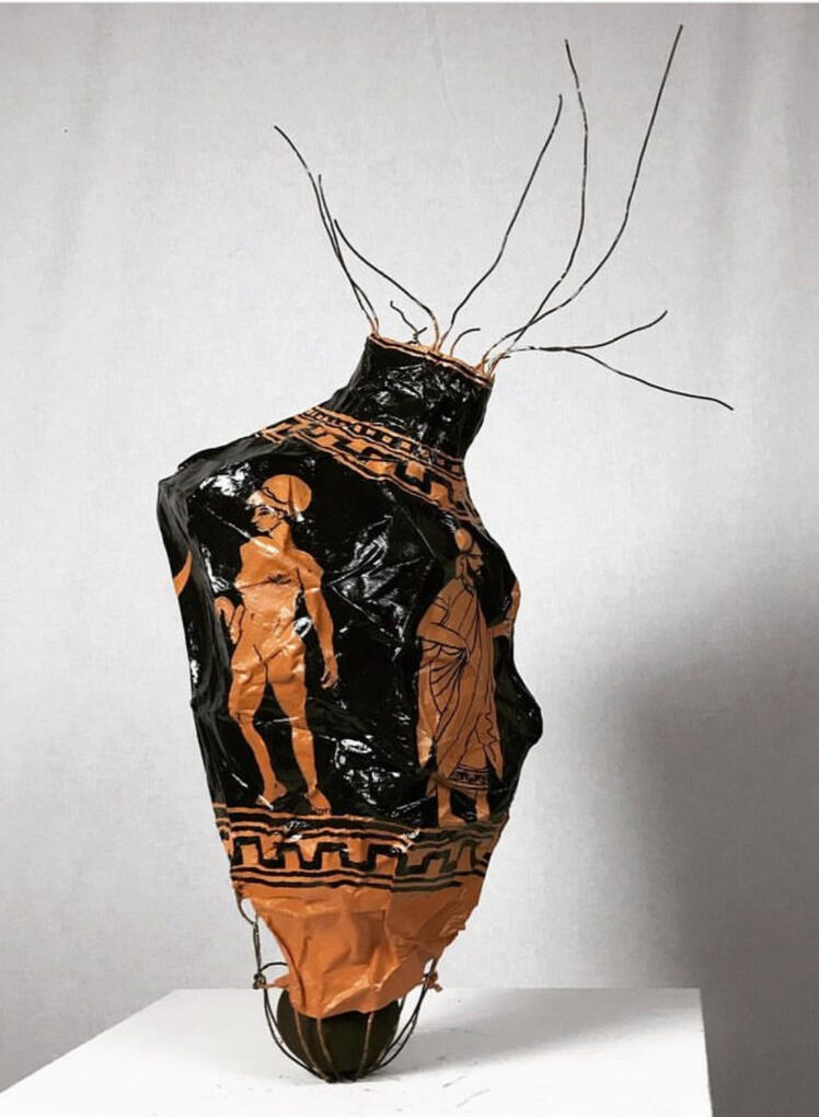 metal,paper bag,glue,paint 26"x10"x10"